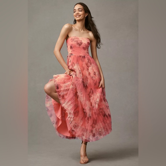Hutch Strapless Floral Pleated Tulle Midi Dress - Picture 4 of 4